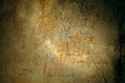 Teotihuacan-krijger, muurschildering, Holmul, Guatemala, Maya, Francisco Estradabelli, Sufricaya, 2008 door Kenneth Garrett
