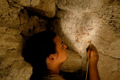Teotihuacan krijger, muurschildering, Sufricaya, Holmul, Guatemala, Maya, Francisco Estradabelli, 2008 door Kenneth Garrett