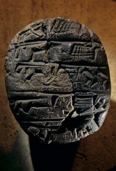 Urkesh, Hurrietenrijk, Syrië, 2400 v.Chr., Giorgio Buccellati, schooltablet voor schrijfpraktijk door Kenneth Garrett