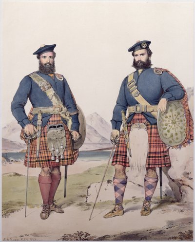 Twee mannen in Highland-kleding, gegraveerd door Vincent Brooks, 1868 door Kenneth Macleay