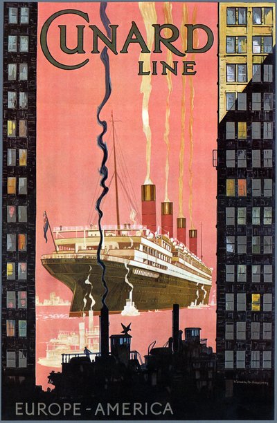 Cunard Line Europa-Amerika poster, VS, ca. 1900 door Kenneth Shoesmith