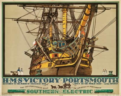 H.M.S. Victory, Portsmouth, poster reclame voor Southern Electric Railways door Kenneth Shoesmith