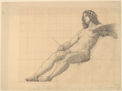 Liggende vrouwelijke naaktstudie voor "Schilderij" door Kenyon Cox