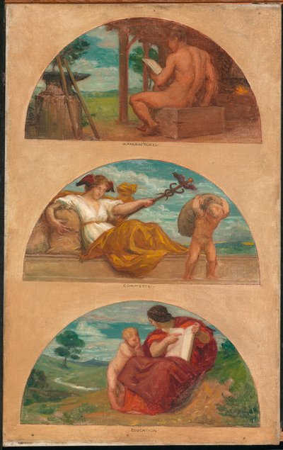 De vooruitgang van de beschaving: De smederij, handel en onderwijs (muurschildering, State Capitol, Des Moines, Iowa) door Kenyon Cox
