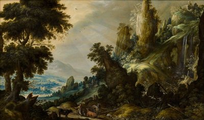 Berglandschap met waterval, 1605-1609 door Kerstiaen Keuninck de