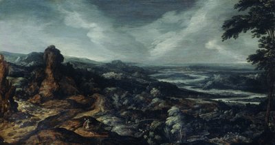 Panoramisch landschap met Tobias en de engel door Kerstiaen de Keuninck (attributed to)