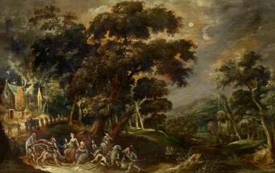 Landschap met de verzoeking van Sint Antonius de Grote van Egypte door Kerstiaen de Keuninck