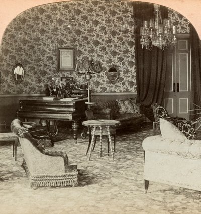 Salon van het voorzitterschap, hoofdkwartier van Lord Roberts, Bloemfontein, Zuid-Afrika, 1900 door Keystone View Company