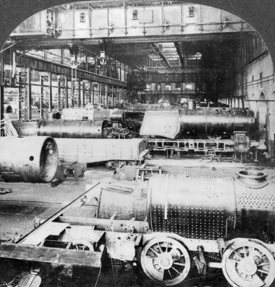 Werkplaats voor het oprichten, Baldwin Locomotive Works, Philadelphia, Pennsylvania, VS, 20e eeuw door Keystone View Company