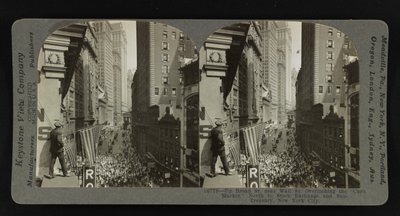 Broad St. bij Wall St., met uitzicht op de "Curb Market," noordwaarts naar Stock Exchange en Sub-Treasury, New York City door Keystone View Company