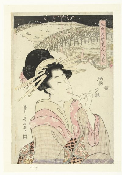 Avondgloed te Ryogoku door Kikugawa Eizan