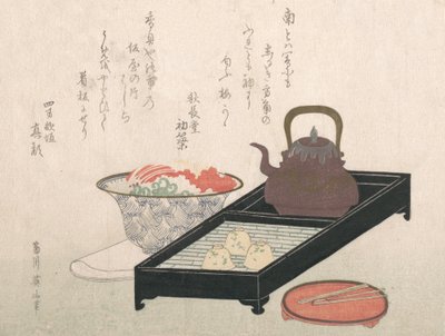Gereedschap voor Thee en een Taartkom, 19e eeuw door Kikugawa Eizan