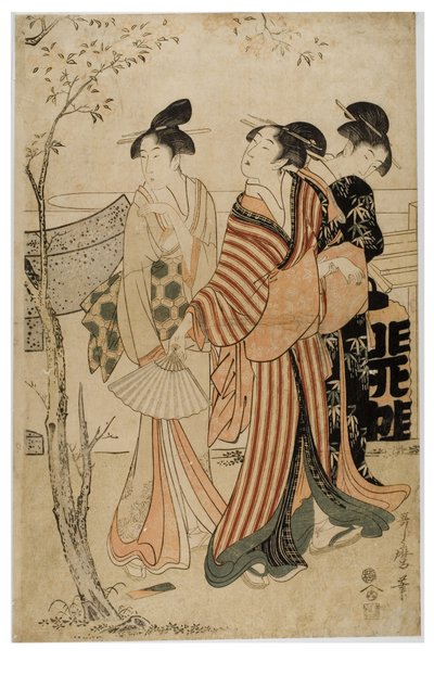 In de Lente Mist een Processie van Bloemen door Kikugawa Eizen
