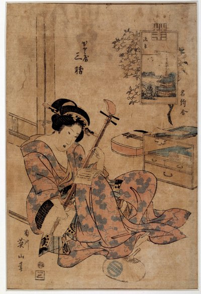 Japanse kunst: muzikant. Prenten door Eizan Kikugawa (1787-1867) 18e eeuw Rennes, Musee des Beaux Arts door Kikukawa Eizan