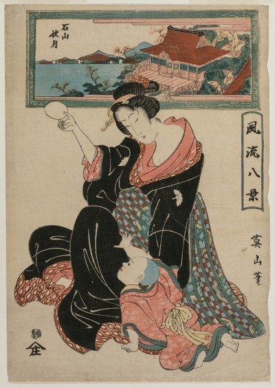 Herfstmaan bij de tempel Ishiyamadera uit de serie Modieuze acht uitzichten door Kikukawa Eizan