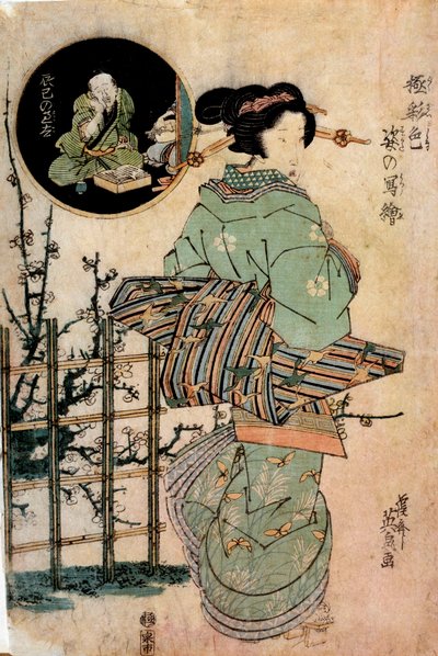 Courtisane draait haar hoofd, Japanse prent door Kitugawa Eizan, 19e eeuw, Rennes, Museum voor Schone Kunsten door Kikukawa Eizan