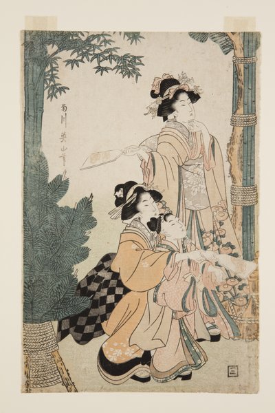 Hanetsuki spelen tijdens Nieuwjaar door Kikukawa Eizan