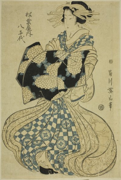De courtisane Yachiyo van Matsubaya uit een ongetitelde serie van courtisanes in parade door Kikukawa Eizan