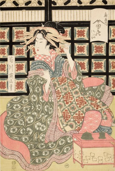 Ukiyo-e afdruk van courtisane door Kikukawa Eizan