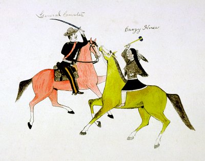 Conflict tussen generaal George Custer en Crazy Horse, Sioux Dakota Indiaan door Kills Two