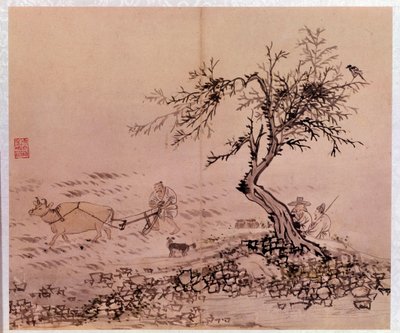 Koreaanse kunst: ploegscène door Kim Hong Do