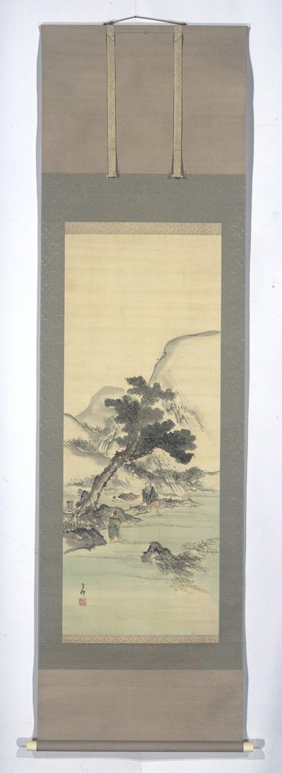 Literati in een landschap door Kishi Ganku