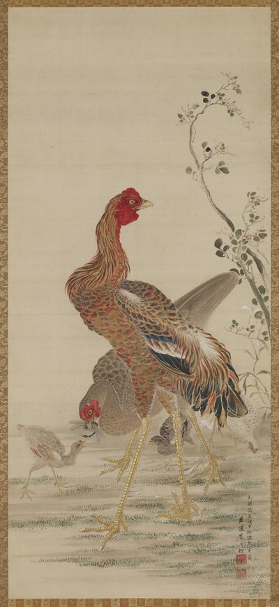 Haan, Hen en Kuikens, Edo Periode door Kishi Ganku