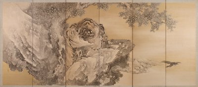Zesdelig scherm met een brullende tijger, 1749-1838 door Kishi Ganku