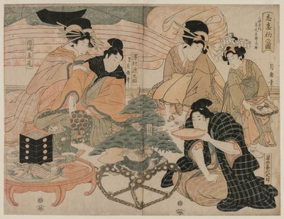 Afbeelding van het Eerste Bezoek aan de Plezierkwartieren door Kitagawa Tsukimaro