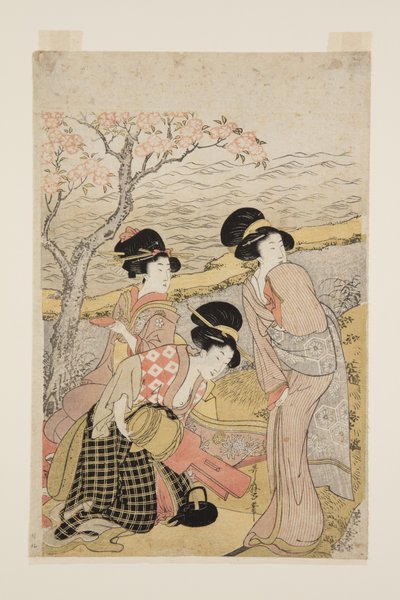 Een sakefeest aan zee door Kitagawa Utamaro