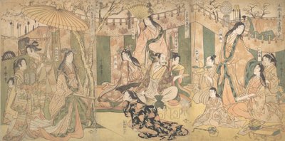 Een uitzicht op de genoegens van de Taiko en zijn vijf vrouwen in Rakuto, 1804 door Kitagawa Utamaro