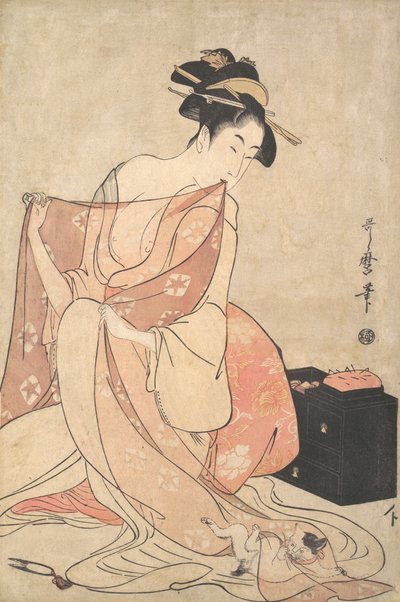 Een Vrouw en een Kat, ca. 1793-94 door Kitagawa Utamaro