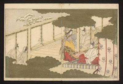 Een hofscène in de sneeuw door Kitagawa Utamaro