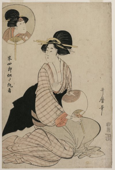 Een aantrekkelijke vrouw die lijkt op de acteur Iwai Hanshiro V door Kitagawa Utamaro