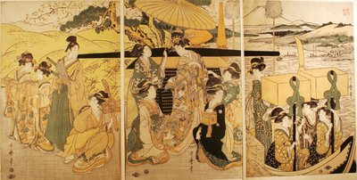 Bij de veerbootlanding door Kitagawa Utamaro