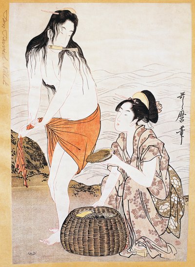 Awabi (weekdieren) vissers in het water, ukiyo-e kunstprint door Kitagawa Utamaro (1753-1806), houtsnede, Japanse beschaving, Edo periode door Kitagawa Utamaro