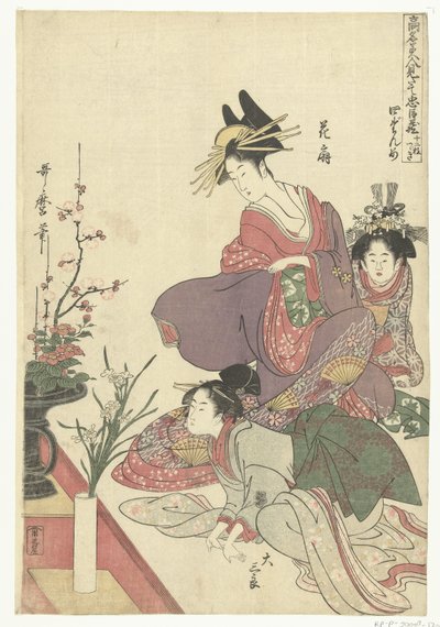 Bewonderen van bloemstukken door Kitagawa Utamaro