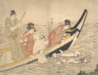 Boottocht met Zwemmende Kinderen, eind 18e eeuw door Kitagawa Utamaro