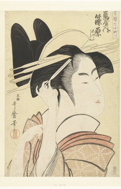 Busteportret van de courtisane Shinowara uit het Tsuruya huis door Kitagawa Utamaro
