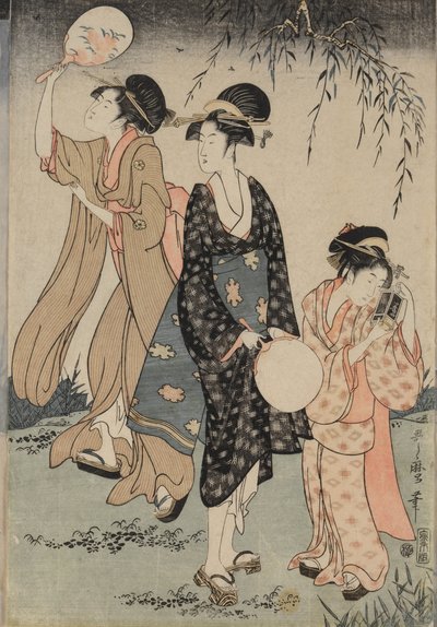 Vuurvliegjes vangen onder een wilgenboom, ca. 1796-1797 door Kitagawa Utamaro