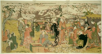 Kersenbloesem banket (Oka no utage) door Kitagawa Utamaro
