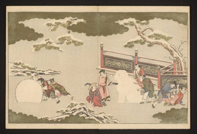 Chinese jongens spelen in de sneeuw door Kitagawa Utamaro