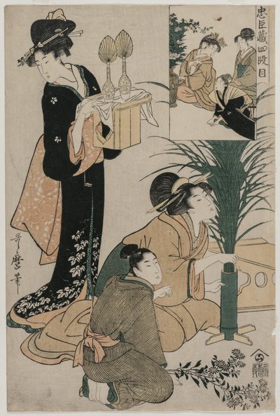 Chushingura: Act IV van De Schatkamer van Loyaliteit door Kitagawa Utamaro