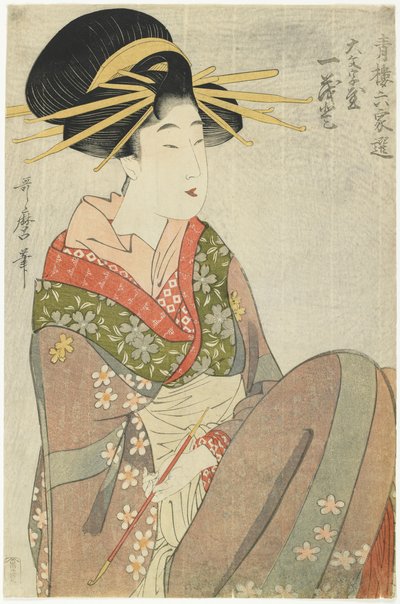 Courtisane Hitomoto van het Daimonjiya Huis door Kitagawa Utamaro