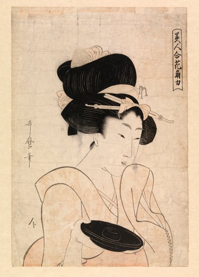 Courtisane met een sakekopje, ca.1790-1806 (kleur houtsnede) door Kitagawa Utamaro