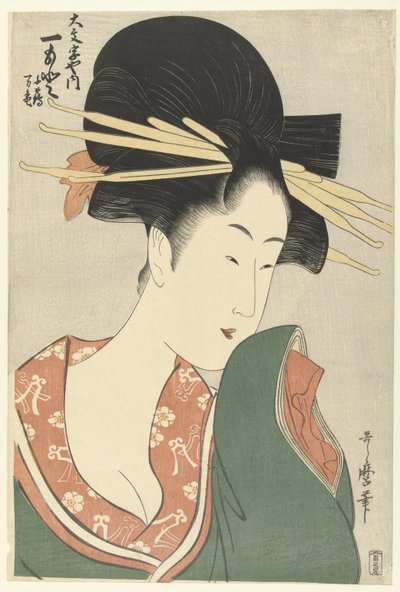 Courtisane Hitomoto uit het Daimonjiya huis door Kitagawa Utamaro