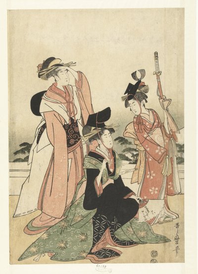 Courtisane een hoveling imiterend door Kitagawa Utamaro
