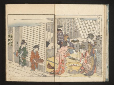 Courtisanes en gast tijdens winterochtend door Kitagawa Utamaro