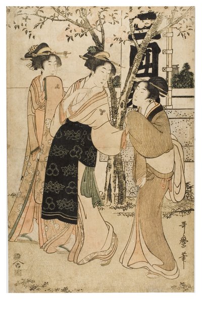 Weergave van schatten bij de Mimeguri-schrijn door Kitagawa Utamaro