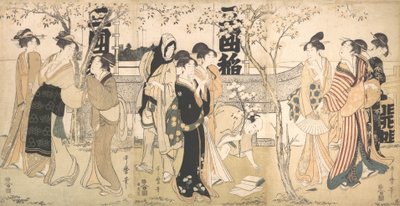 Tentoonstelling van Schatten bij Mimeguri Shrine door Kitagawa Utamaro